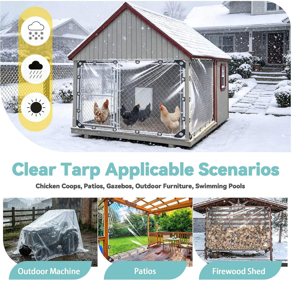 Clear Tarp Heavy Duty Waterproof 6x6ft Clear Vinyl Tarp with Grommets