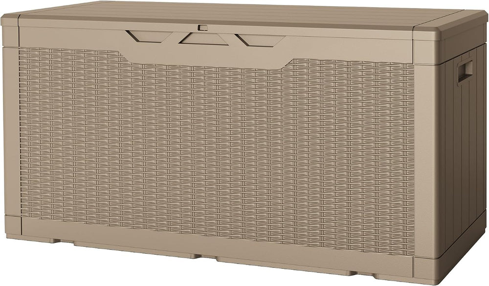 JUMMICO 100 Gallon Resin Deck Box, Waterproof Outdoor Storage Box