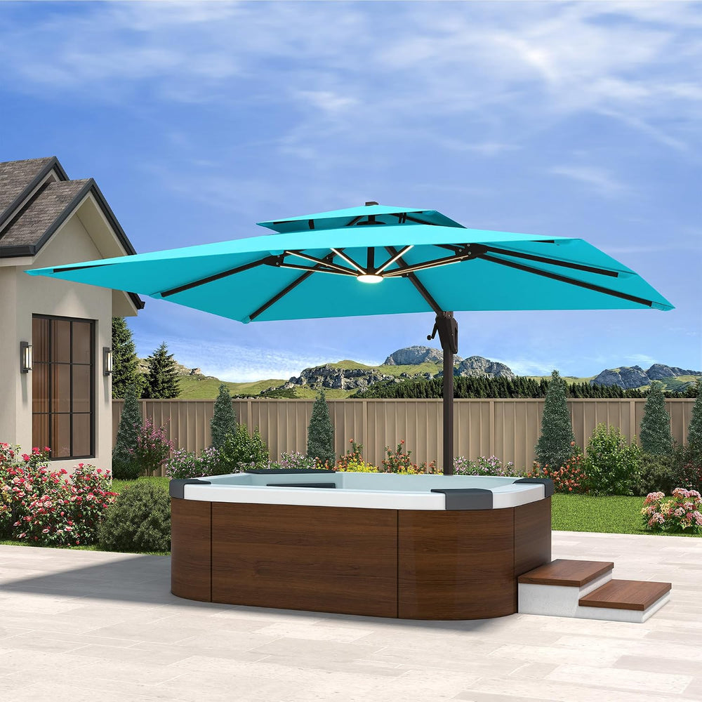 10' X 13' Cantilever Patio Outdoor Umbrella with Led Lights