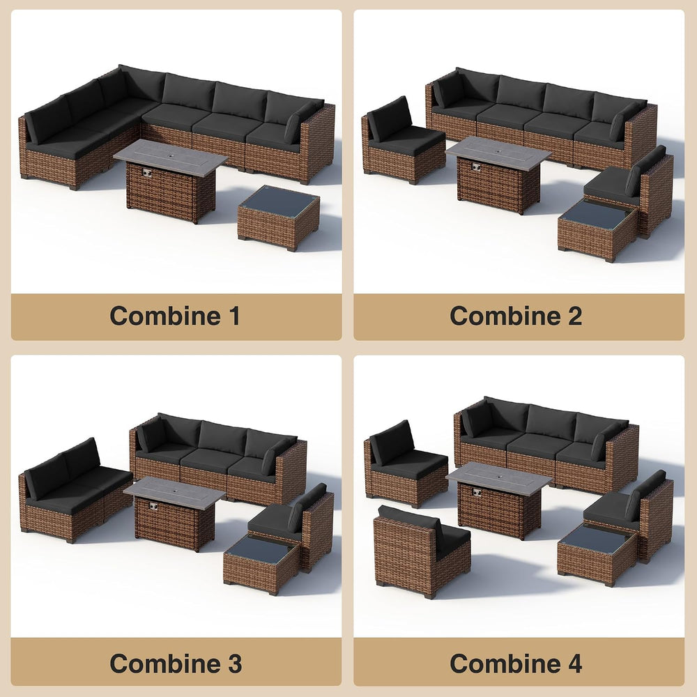 Qsun 8 Pieces Outdoor Patio Furniture Set with 44.9" Fire Pit Table, All...
