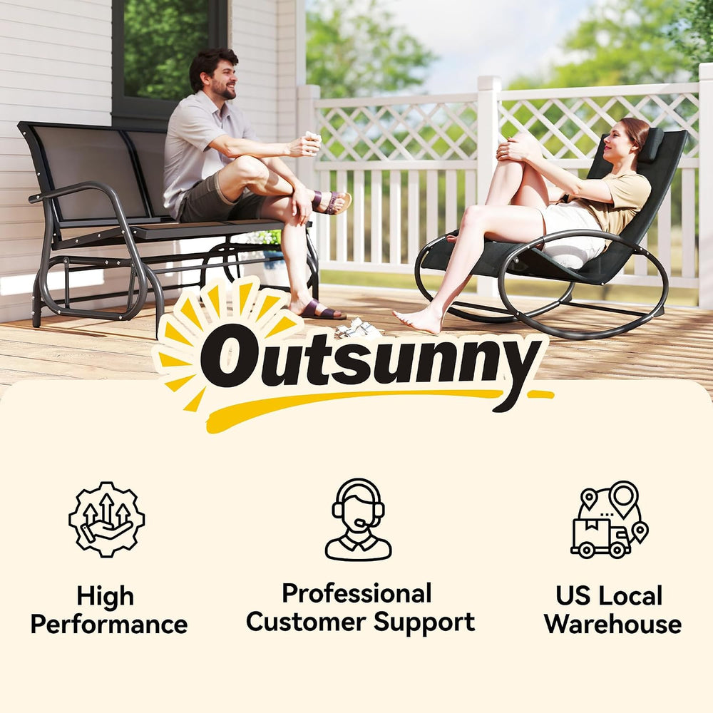 Outsunny 2-Person Outdoor Glider Bench with Steel Frame, Black