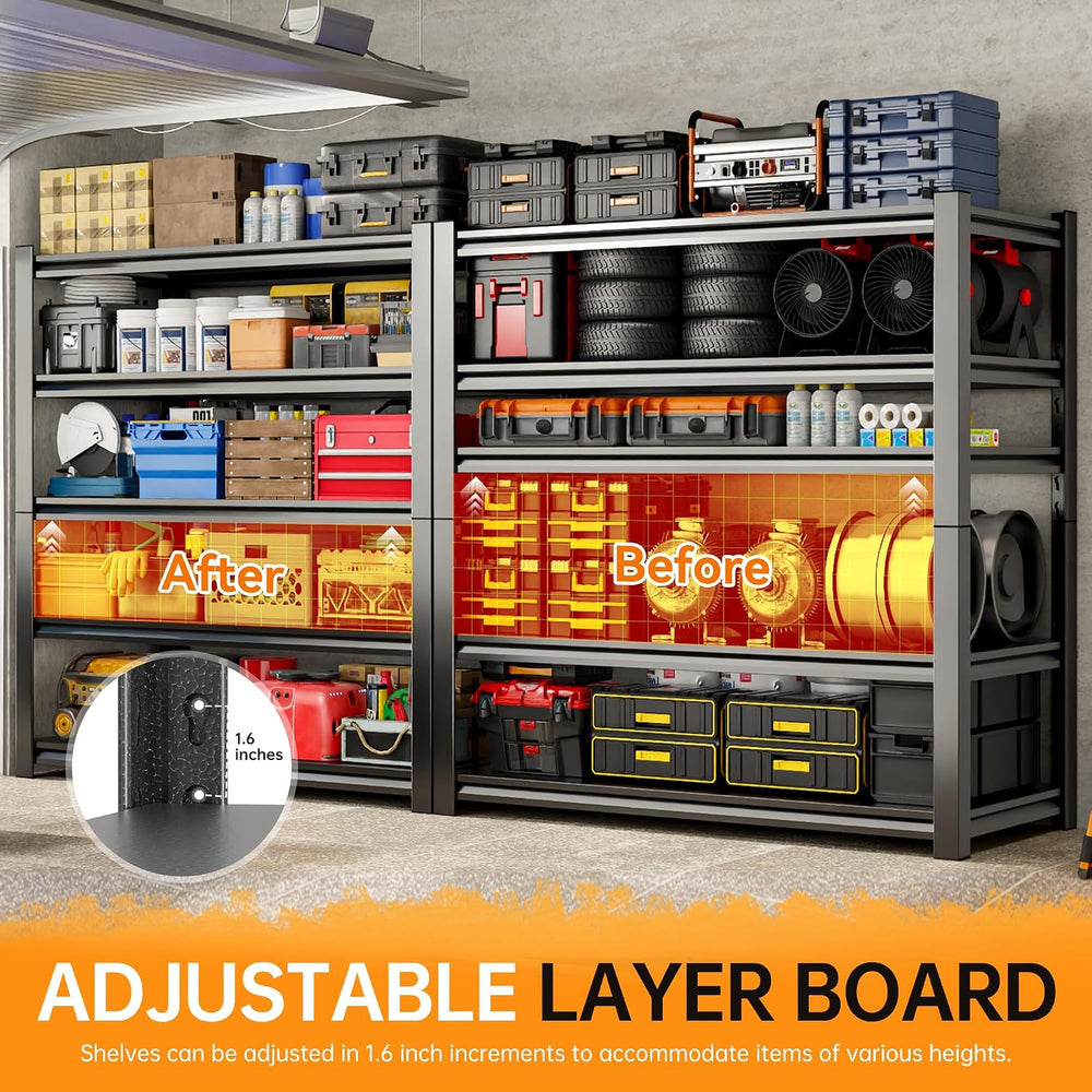 24" W Garage Shelving,5-Tier Heavy Duty Shelving Unit,3000LBS Adjustable...