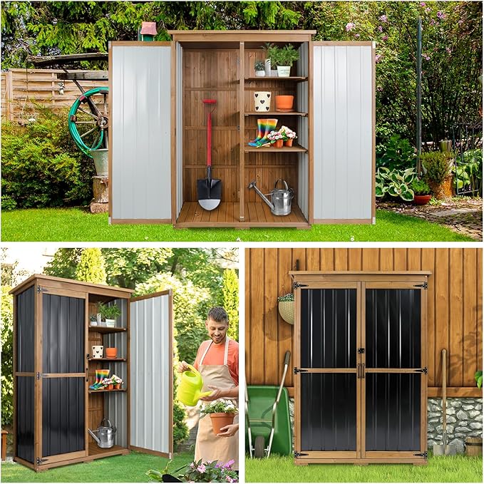 Outdoor Storage Cabinet Waterproof with Shelves, Outdoor Storage Shed Garage ...
