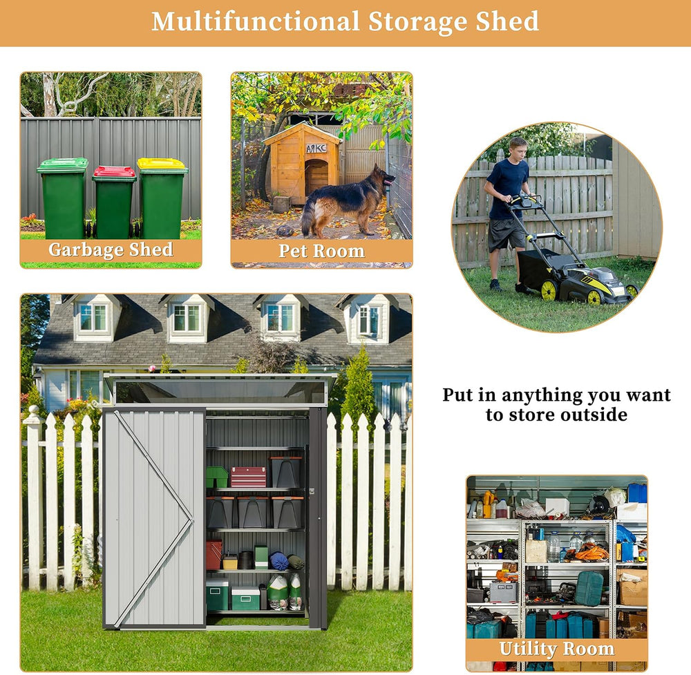 Vongrasig 5x3 FT Outdoor Storage Shed with Window & Lockable Door