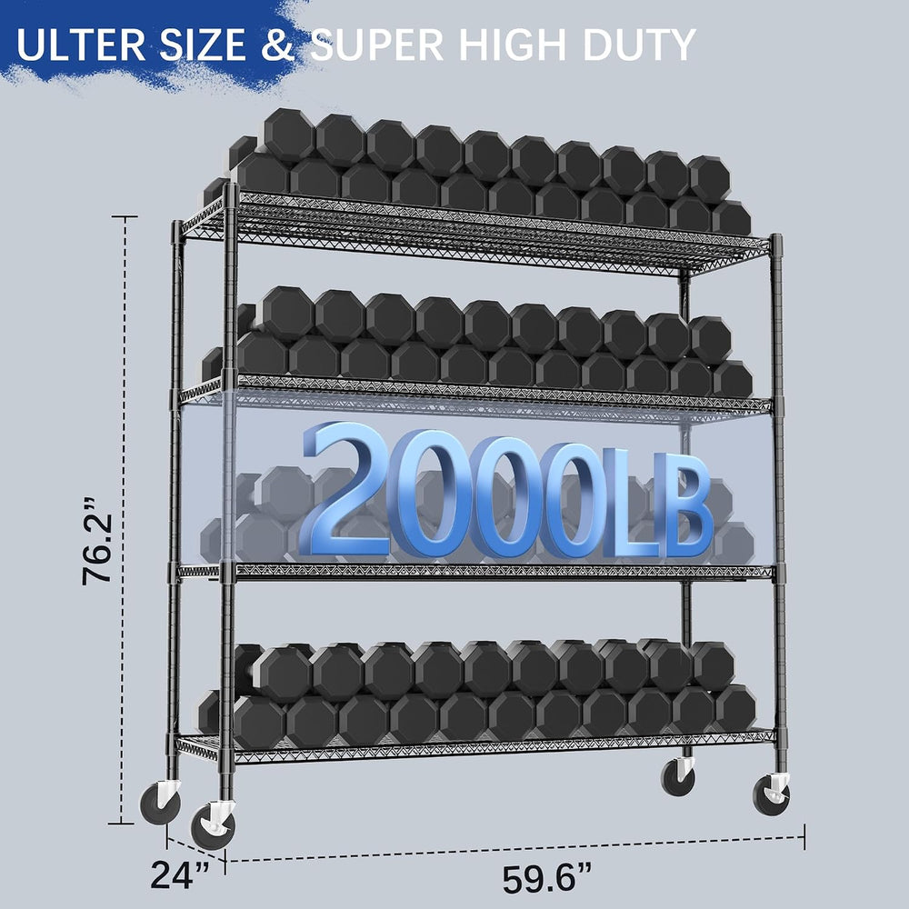 Heavy Duty Shelving, 76.2" H Garage Shelving Unit with Wheels, 4-Tier Ga...