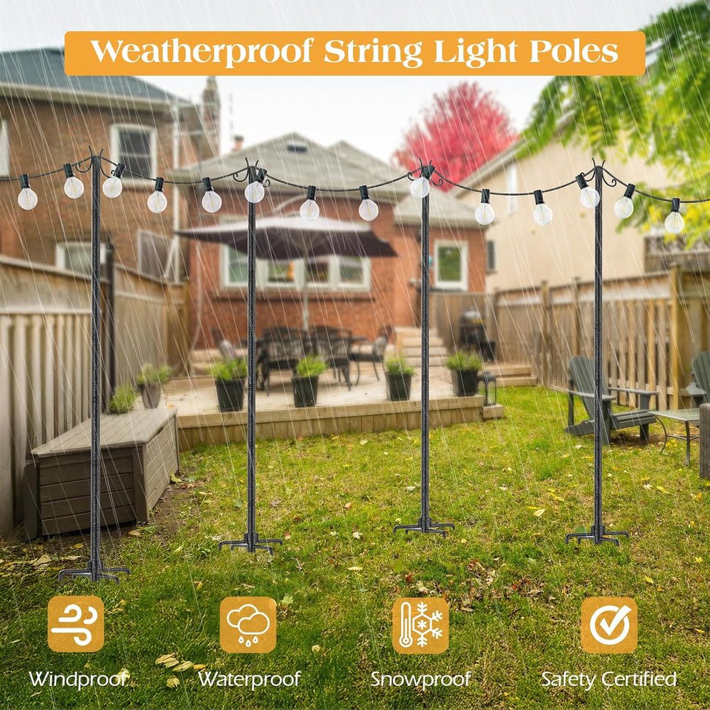 StarryEver 2 Pack Outdoor String Light Poles, 3M/10FT Adjustable Height Metal...