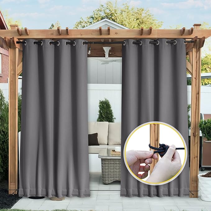 NICETOWN 2 Panels Weighted Blackout Curtains for Patio Waterproof, Grommet &a...