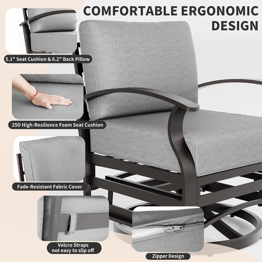 Gotland 3 Piece Patio Set, Metal Outdoor Swivel Chairs Set of 2 with 5.1’’ Hi...