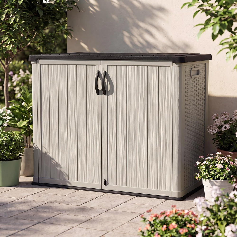 Devoko 26 Cu Ft Resin Outdoor Storage Cabinet with Lockable Doors, Beige