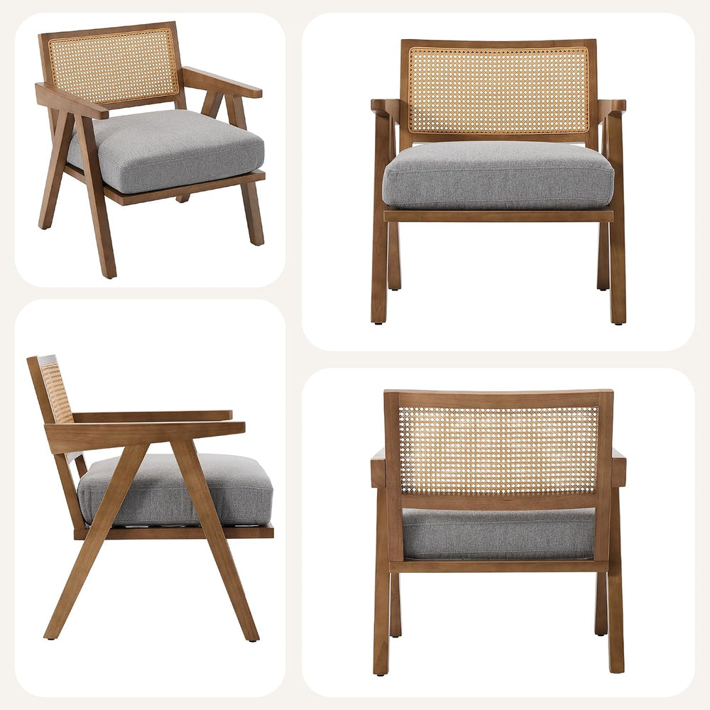 Mid Century Modern Accent Chair, Comfy Living Room Chairs with Sturdy Wood Le...