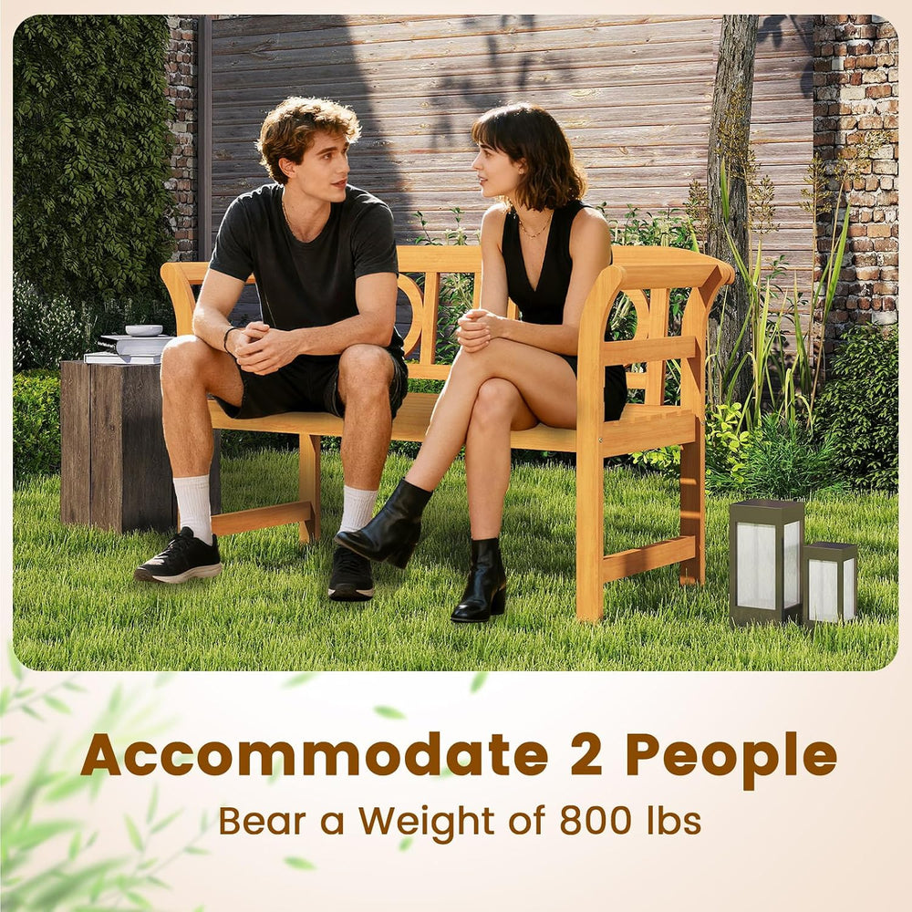 Tangkula Acacia Wood Outdoor Bench, 2-Person Garden Bench, Circle Backrest