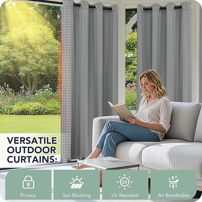 Outdoor Curtains for Patio Waterproof 6 Panels - Windproof, Privacy, Weatherp...