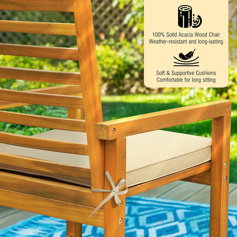 Tranquillo Solara Acacia Wood Outdoor Chair Set of 2 with Cushions – 500lbs C...
