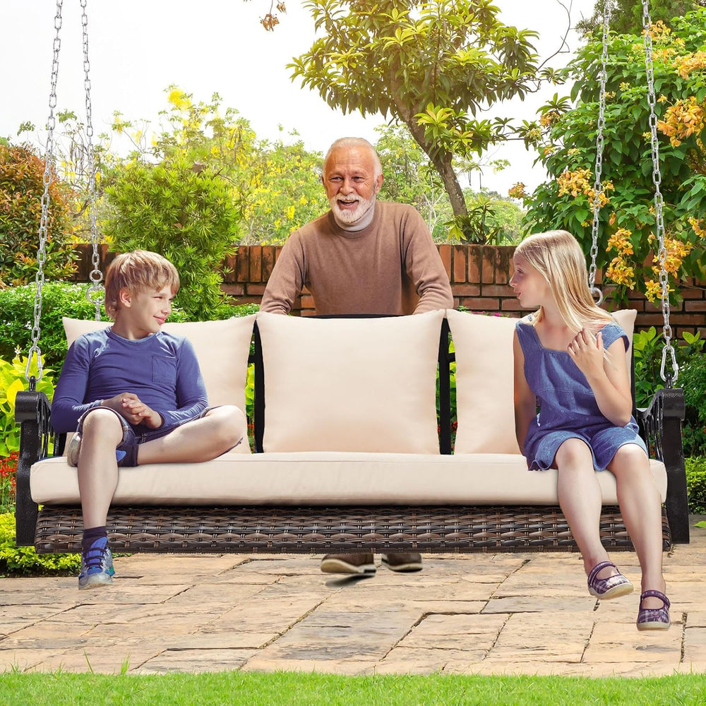 ZZW 3-Person Wicker Porch Swing Chair Heavy Duty 900 LBS Outdoor Rattan Patio...