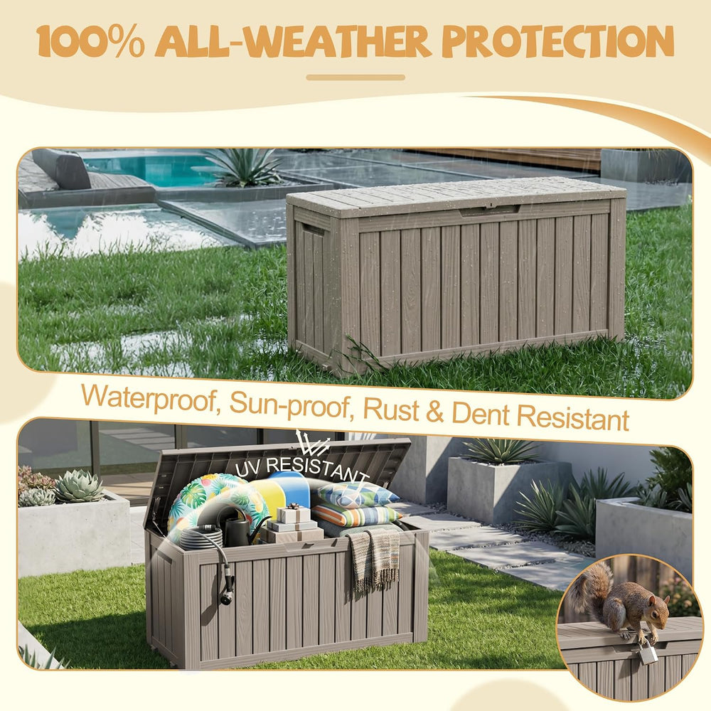 Outdoor Storage Box, 165 Gal Gen 2 Resin Deck Box w/ Gas Struts & Wheels