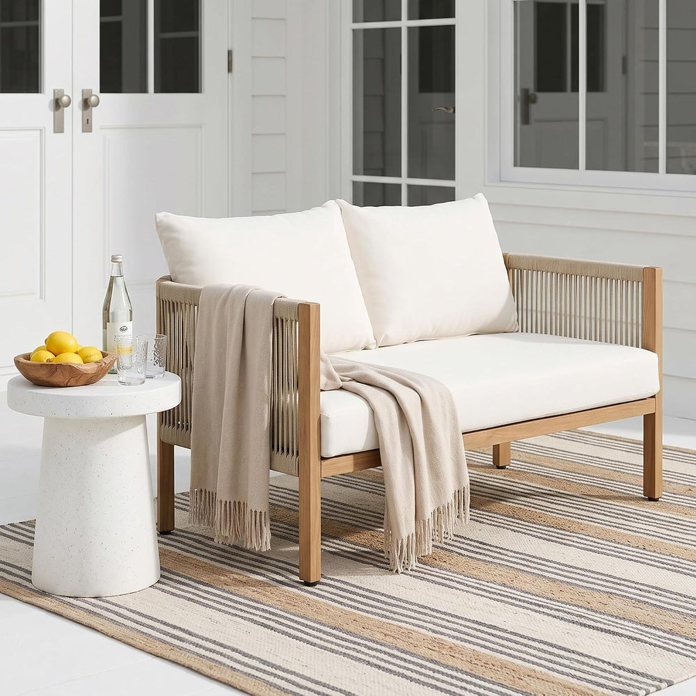 Wicker Patio Sofa Furniture Outdoor Loveseat Balcony Couch, Beige