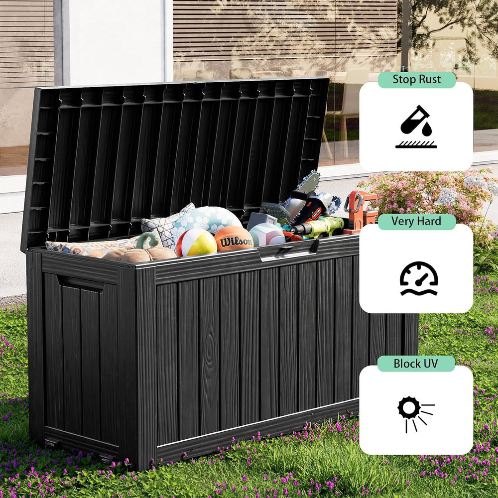 Vixzen 90 Gallon Deck Boxes Outdoor Waterproof, Lockable Resin Storage Box wi...