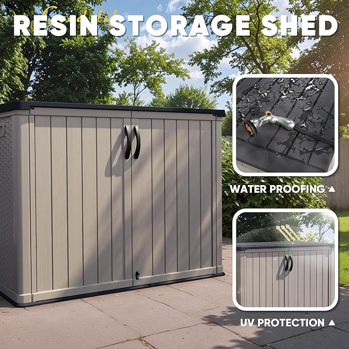 Devoko Outdoor Storage Cabinet 26 Cu Ft with Lockable Doors, Horizontal Stora...