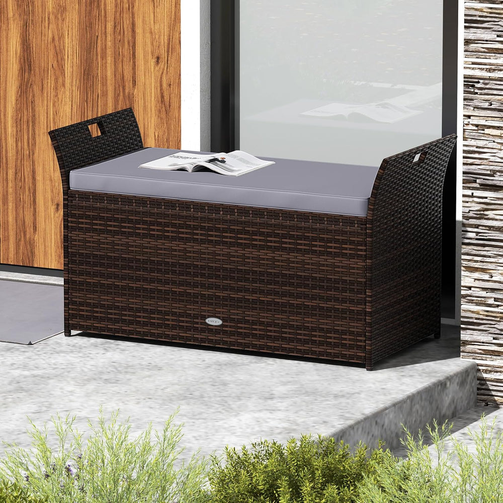 Tangkula 68 Gallon Outdoor Wicker Storage Bench, Patio Storage Box with Hand-...