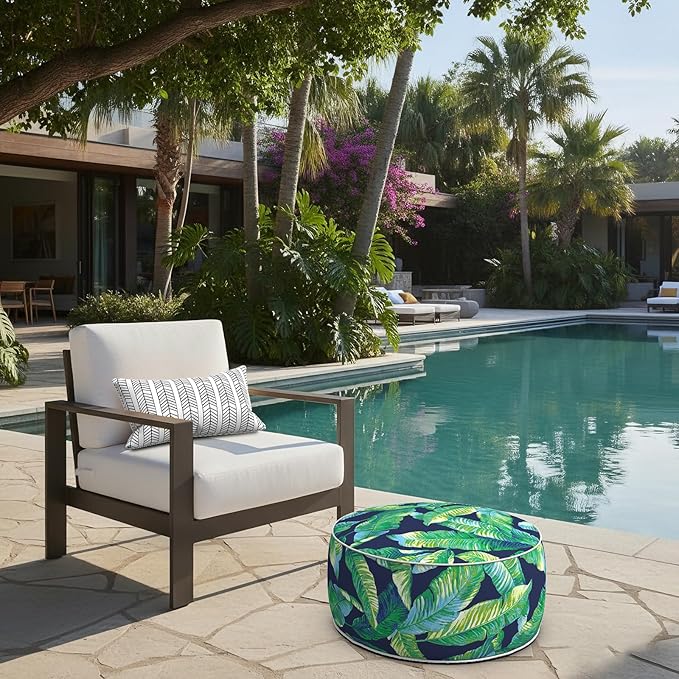 LVTXIII Indoor/Outdoor Inflatable Ottoman with Handle D21 x H9 Inch, Weather-...