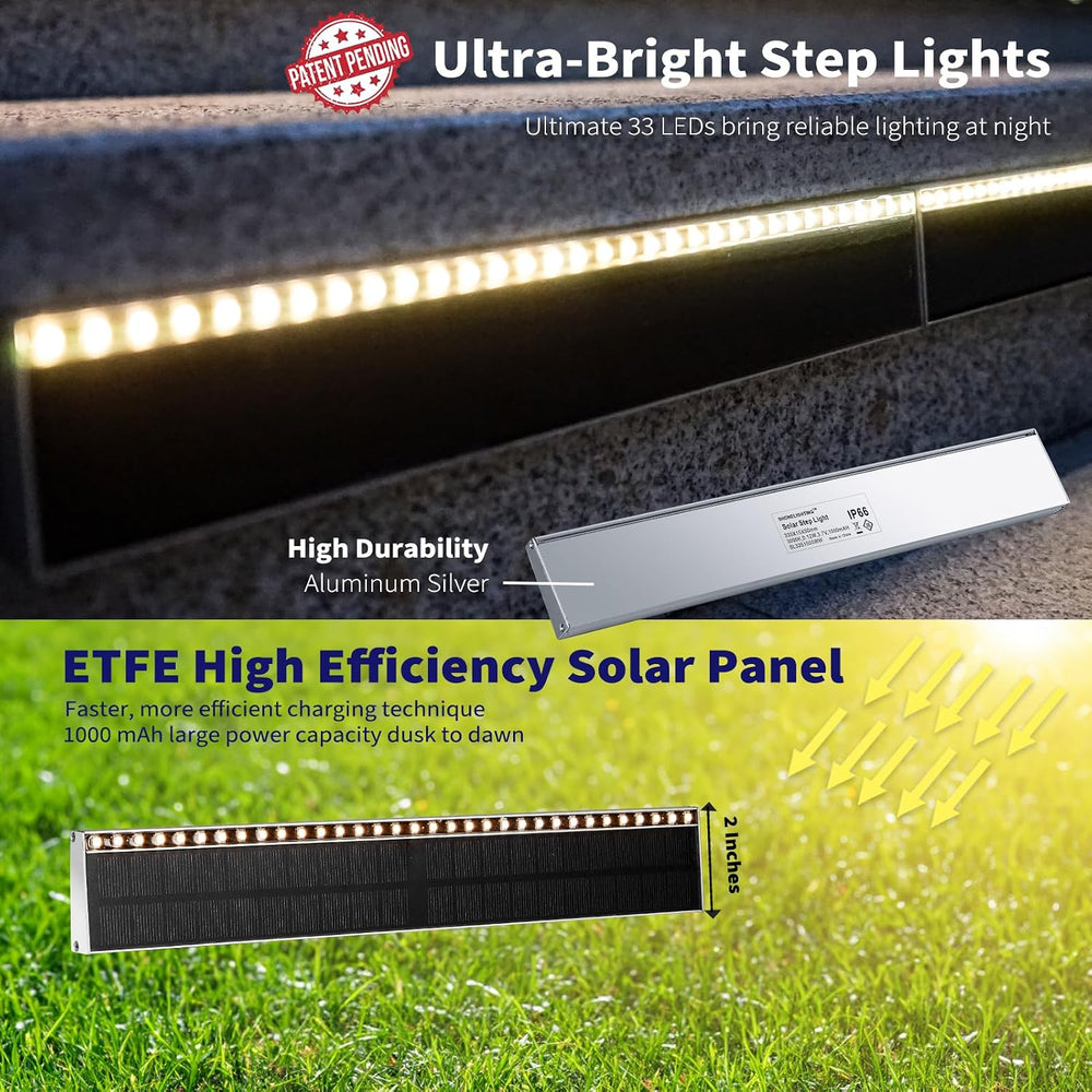 SHONELIGHTING Solar Step Lights Outside, 33 Focused LEDs, Stair Light, 6PK