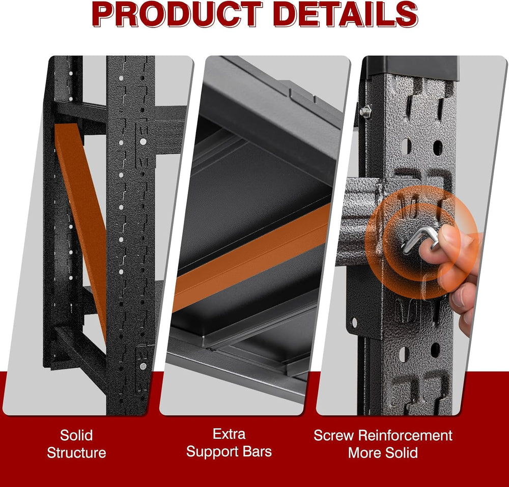 7000LBS Metal Steel Storage Shelves - 78.7" W Black 4 Tier Heavy Duty Ra...