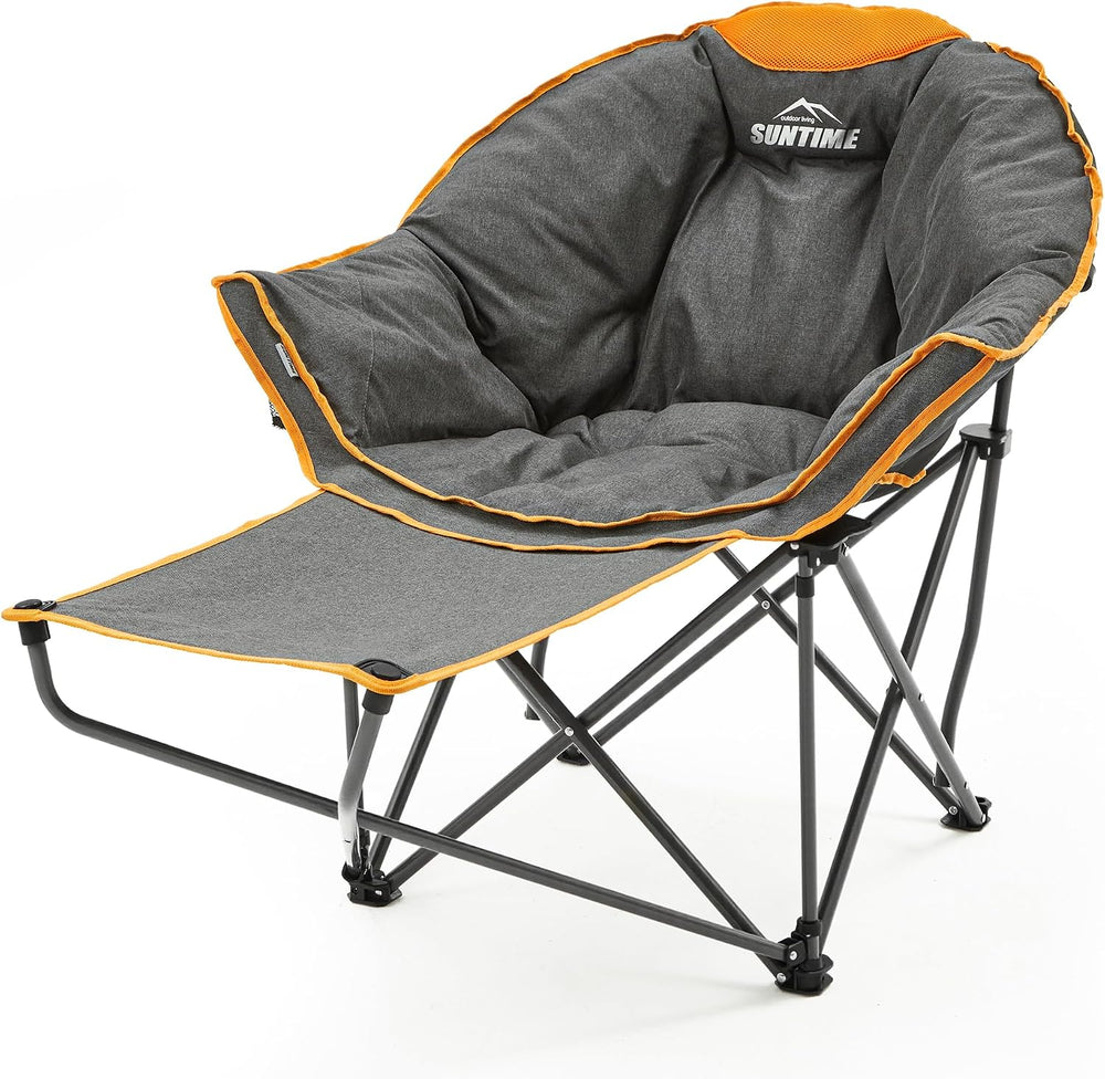 Oversized Padded Comfy Camping Chair with Removable Footrest,Orange
