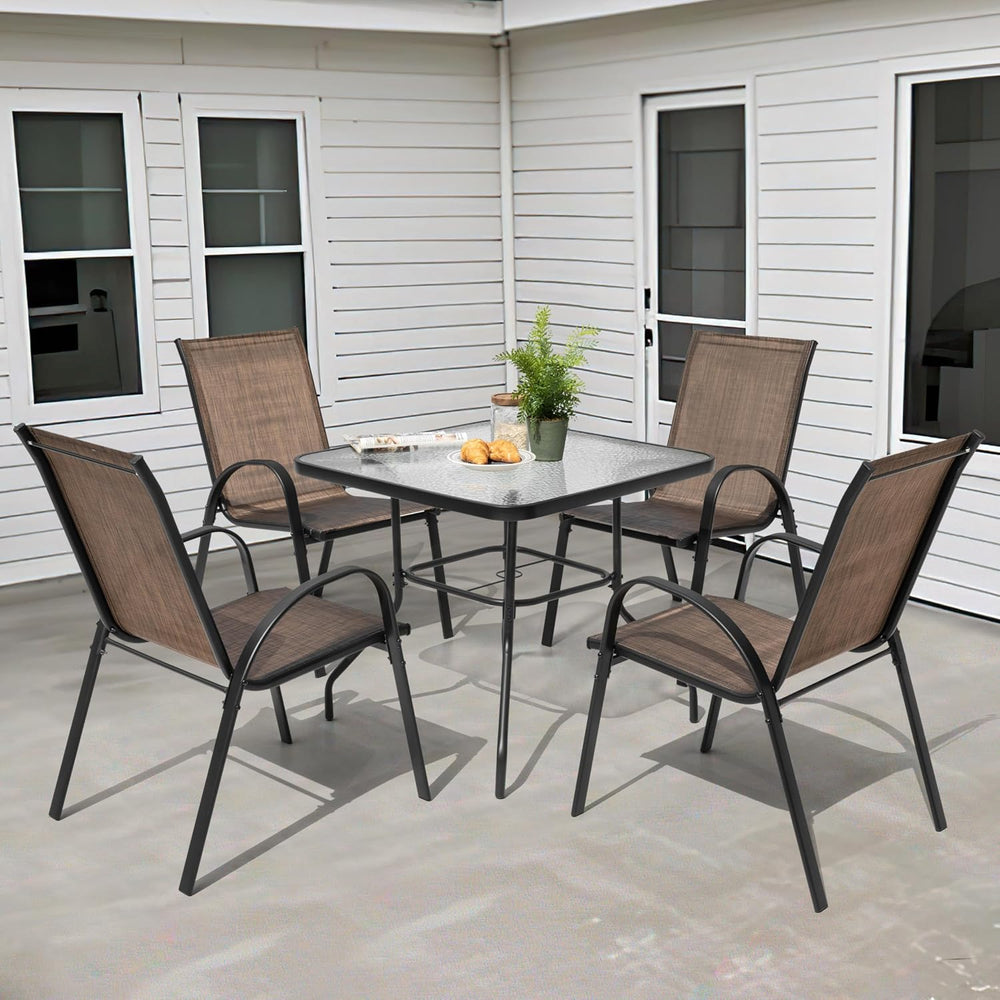 NUU GARDEN 5 Piece Outdoor Patio Dining Set, 32 Inch Square Tempered Glass Ta...