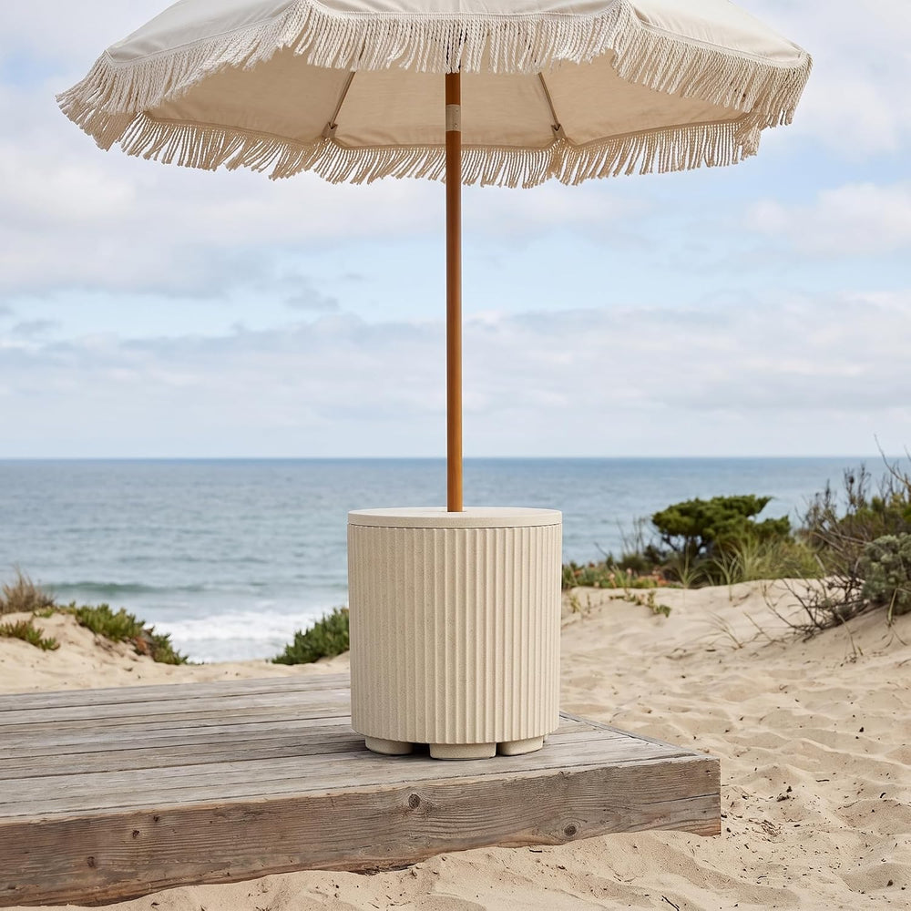 Patio Table for Umbrella, Pool Side Table, 2 Pack, Beige