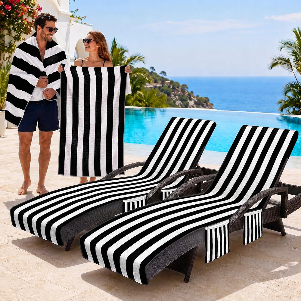 4-Piece Beach Set with 2 Chaise Lounge Chair Towel Covers and 2 Beach Towels,...