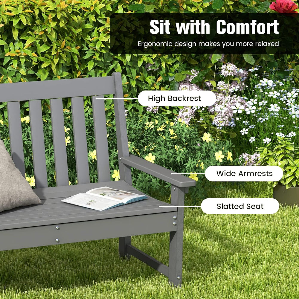 Tangkula HDPE Outdoor Garden Bench with Backrest, 2-Person All-Weather Patio ...