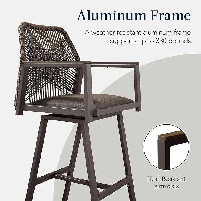 Best Choice Products Outdoor Bar Stools Set of 2, Bar Height, 360° Swivel Alu...