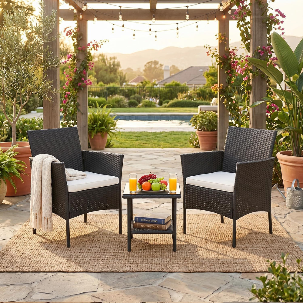 FDW 3-Piece Patio Furniture Set | Black & Beige | Outdoor Wicker Furniture