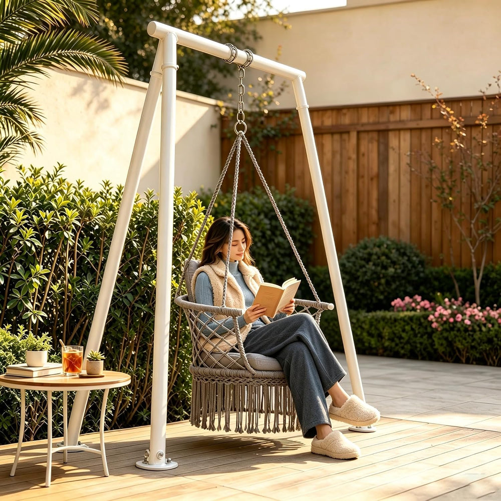 Athena Collection Macrame Hammock Chair with Mounting Hardware Kit, Gray
