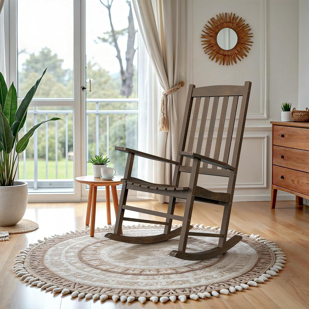 SUPER DEAL Outdoor Rocking Chair, All Weather Resistant Outdoor Indoor Wood P...
