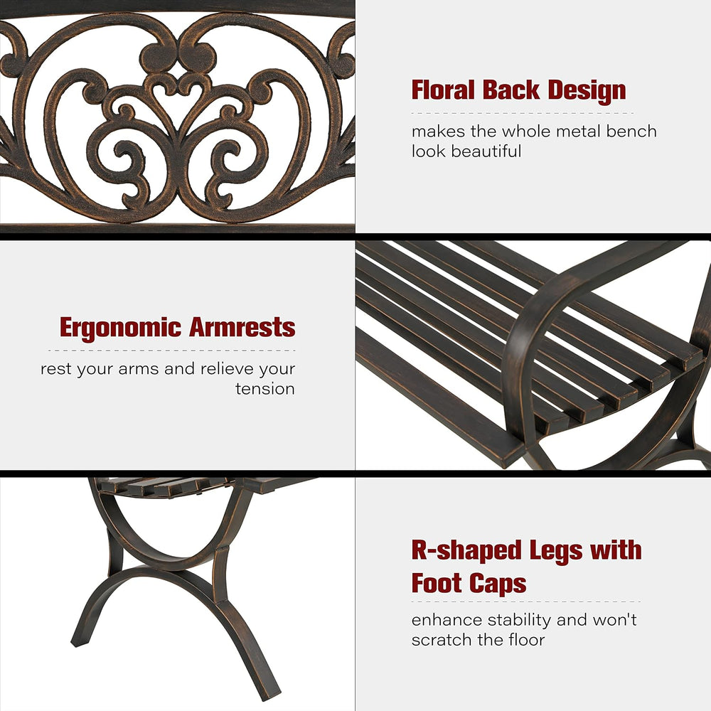 Sophia & William Metal Outdoor Bench Classic Floral Pattern , 50" Br...