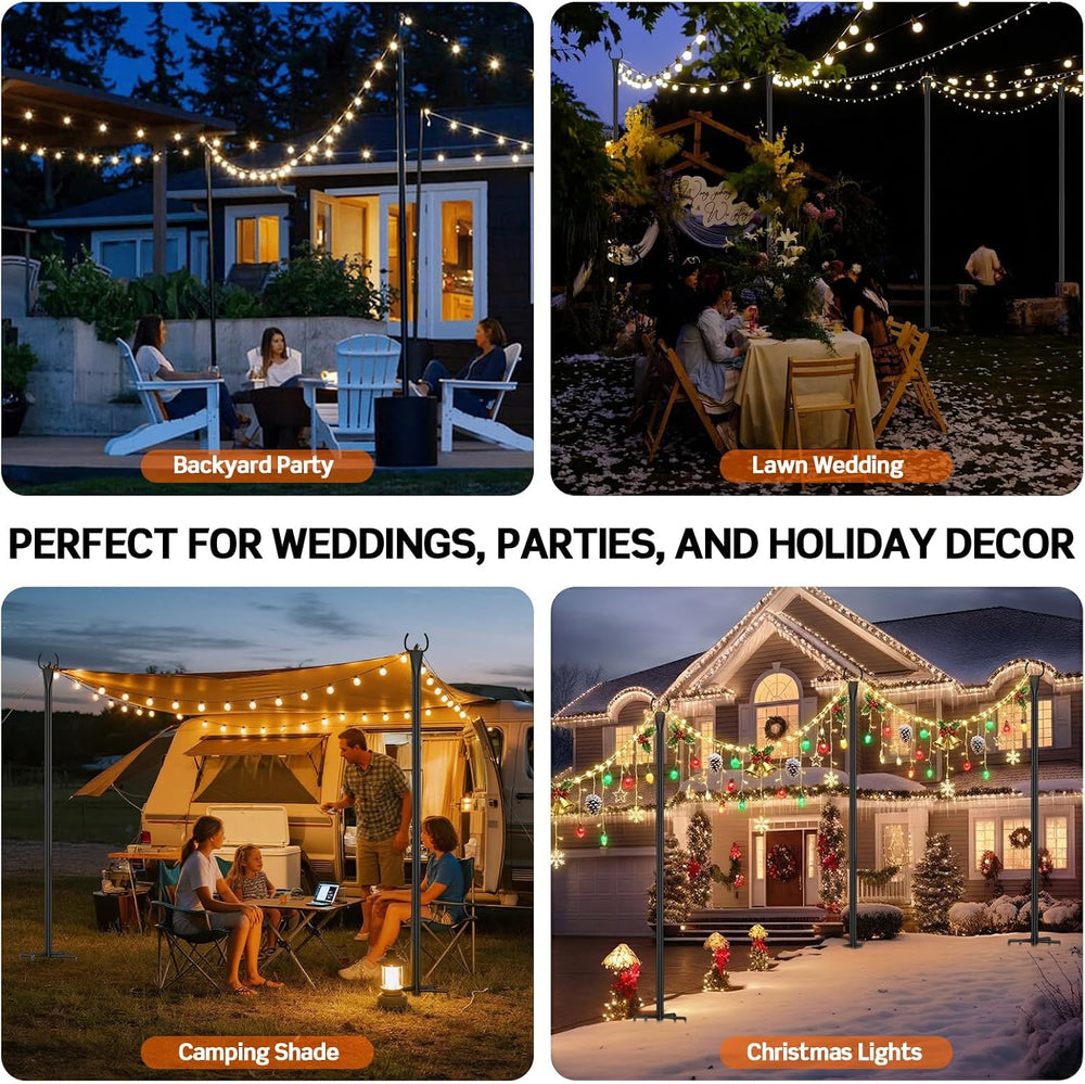 String Light Poles 4-Pack - 10FT, 5-Prong Base for Patio Deck