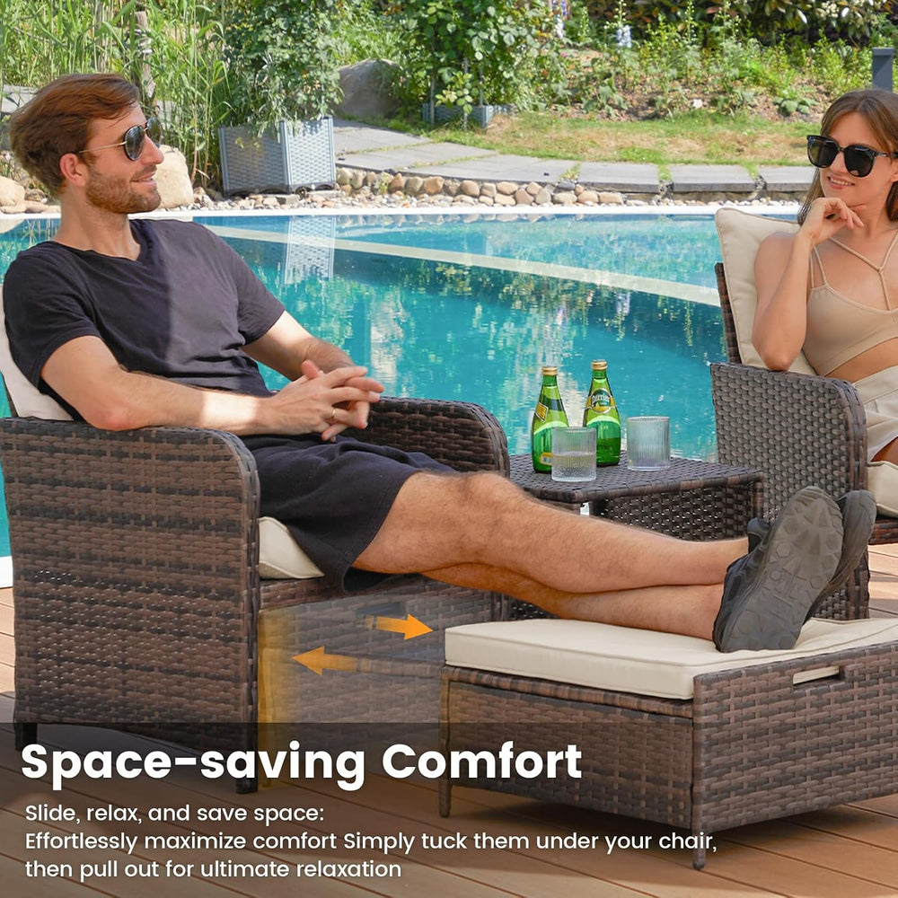 UDPATIO Balcony Furniture, Space-Saving Patio Chairs with Ottoman