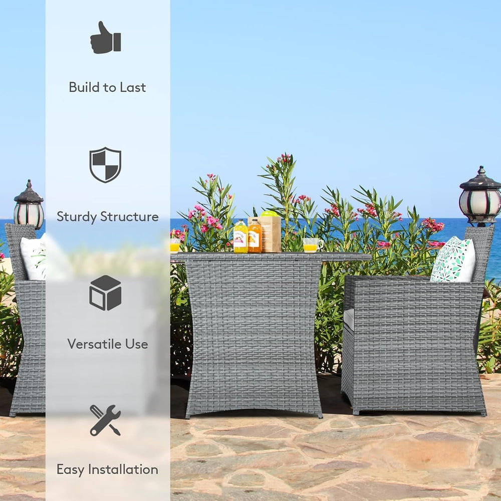 Tangkula 3 Pieces Patio Dining Set, Patiojoy Space-Saving PE Rattan Bistro Se...