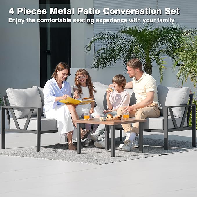 Outdoor Furniture Set, 6 Pieces Outdoor Couch Sectional, L Shaped Metal Patio...