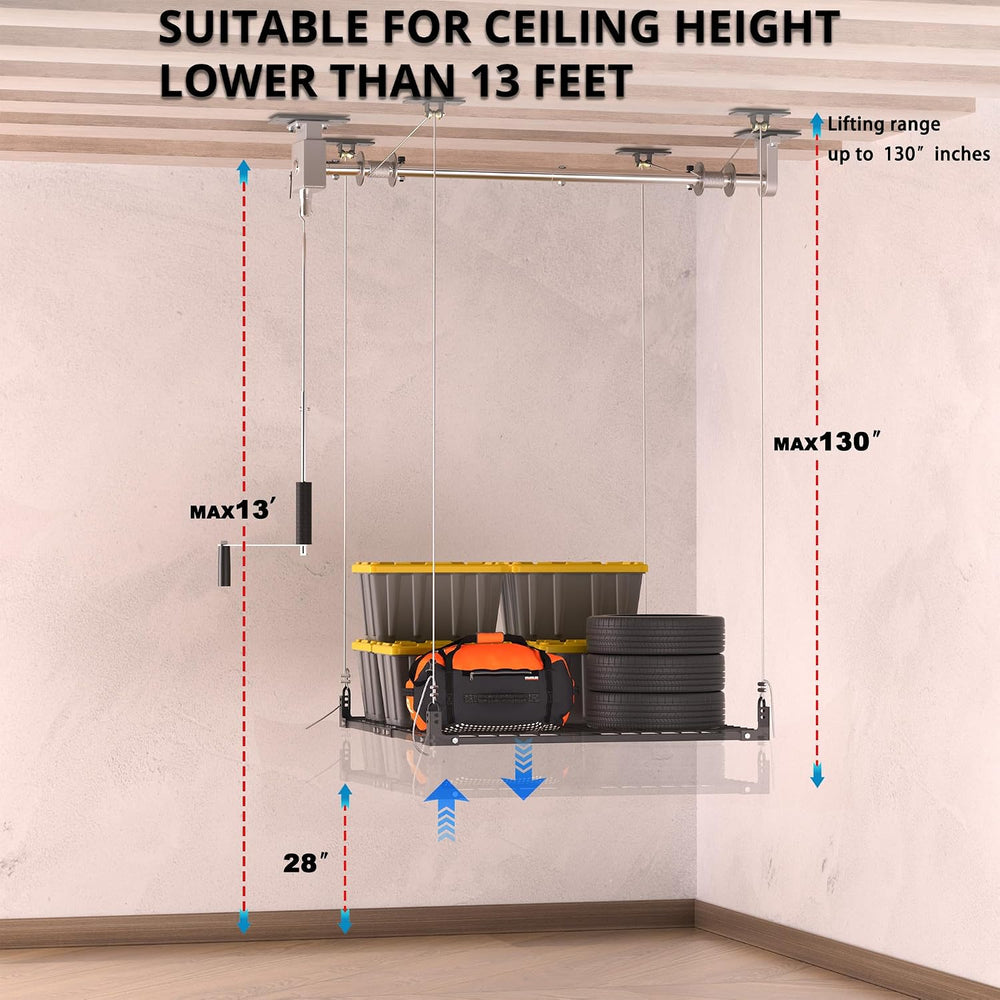 Overhead Garage Storage Rack,4x4FT Garage Ceiling Storage Racks,Lift Storage ...