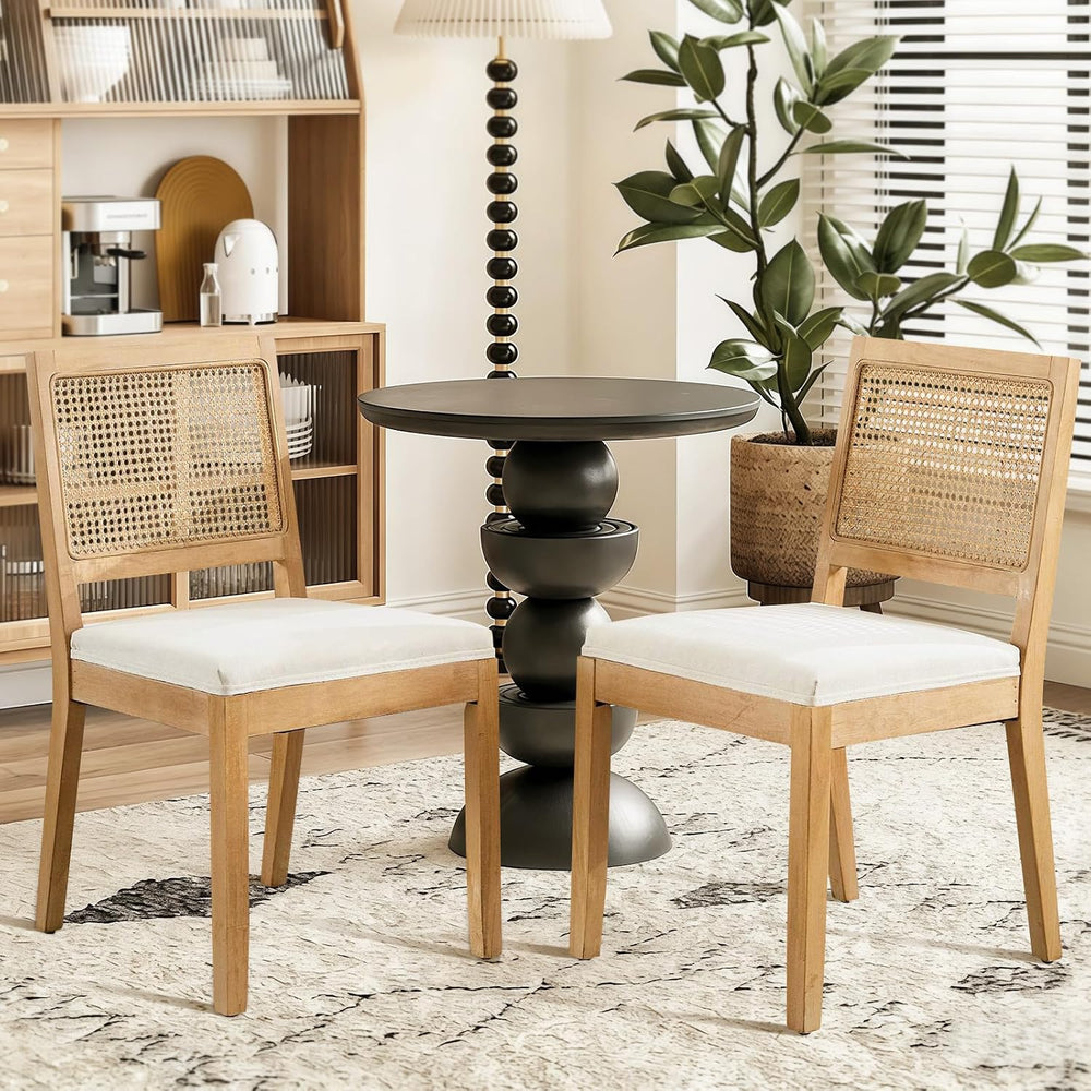French Country Dining Chairs, Beige Color Rattan, Set of 4