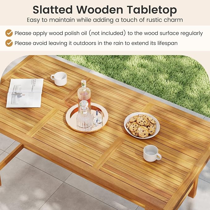 Tangkula 3 Piece Patio Dining Set for 4 People, 63” Outdoor Acacia Wood Recta...