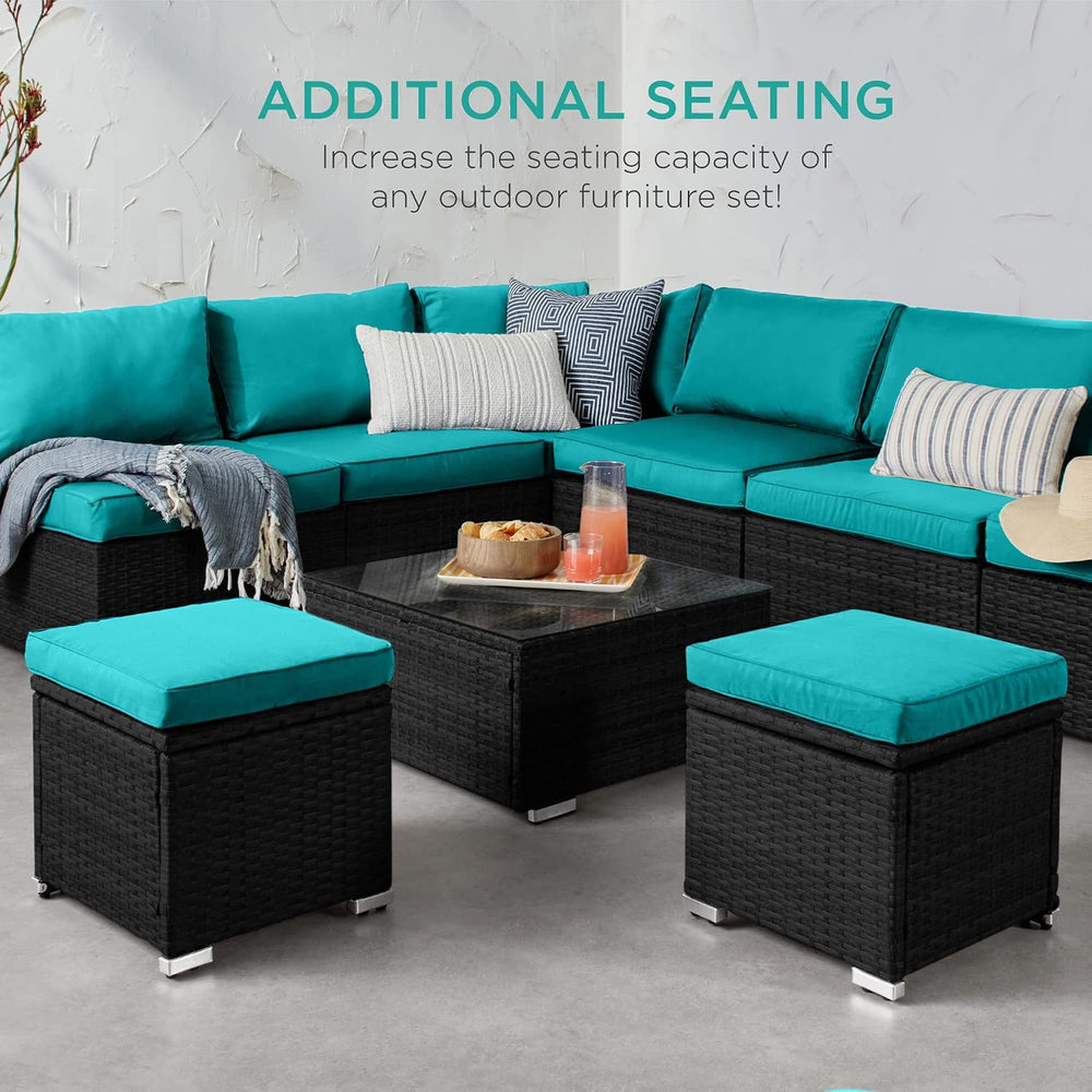 Best Choice Products Set of 2 Wicker Ottomans, Multipurpose Outdoor Furniture...