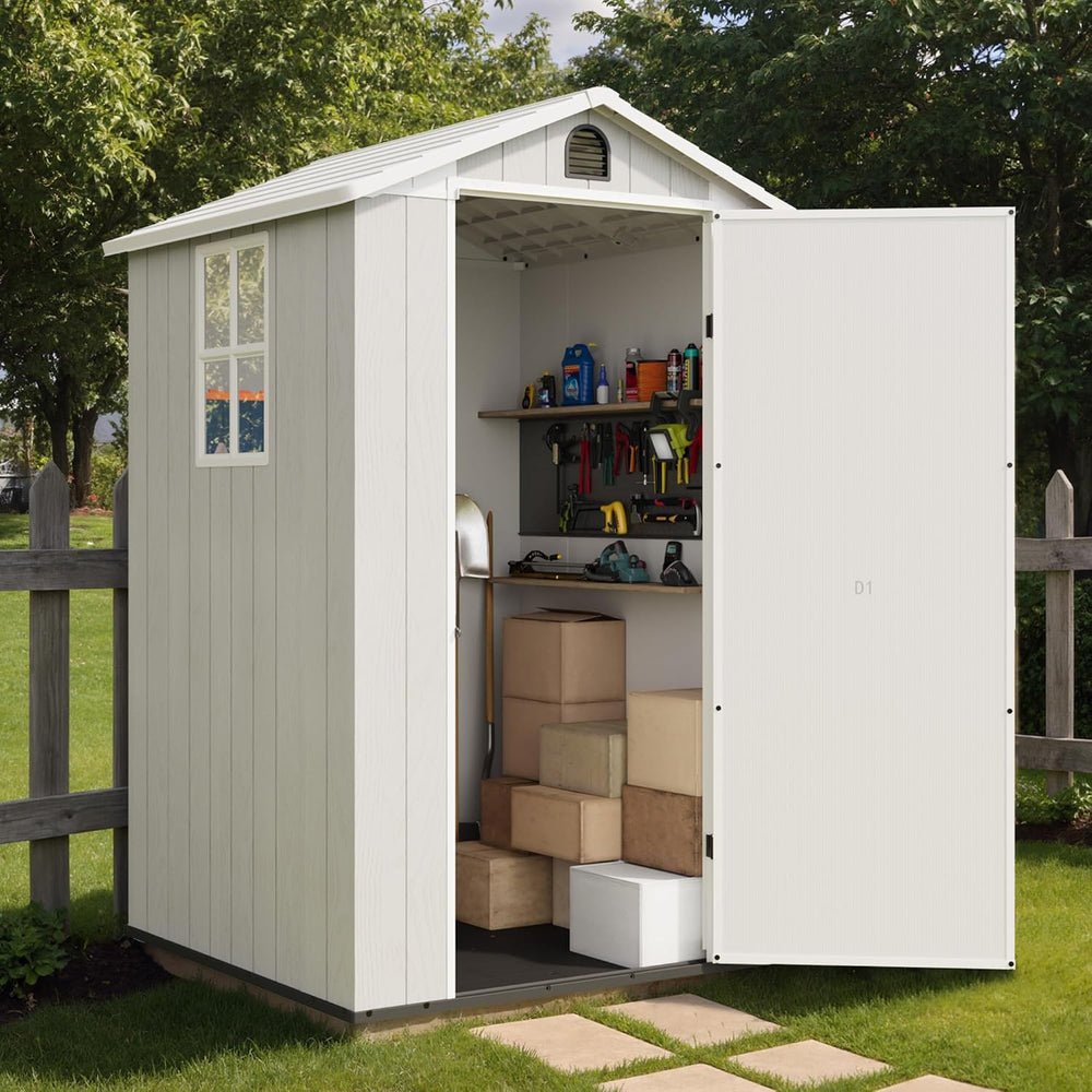 Greesum 4x4FT Plastic Outdoor Storage Shed with Floor, Light Gray
