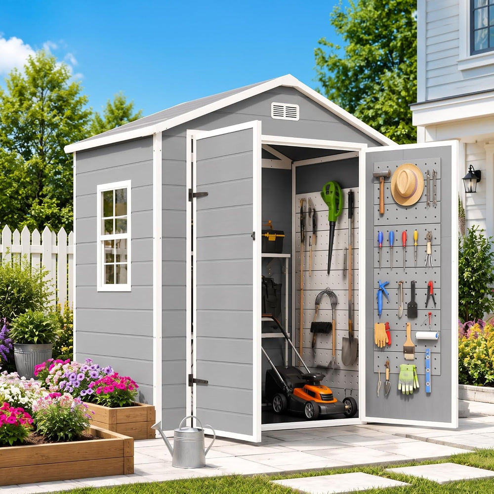 6x3 FT Resin Outdoor Storage Shed with Floor Door Window, Plastic Sheds
