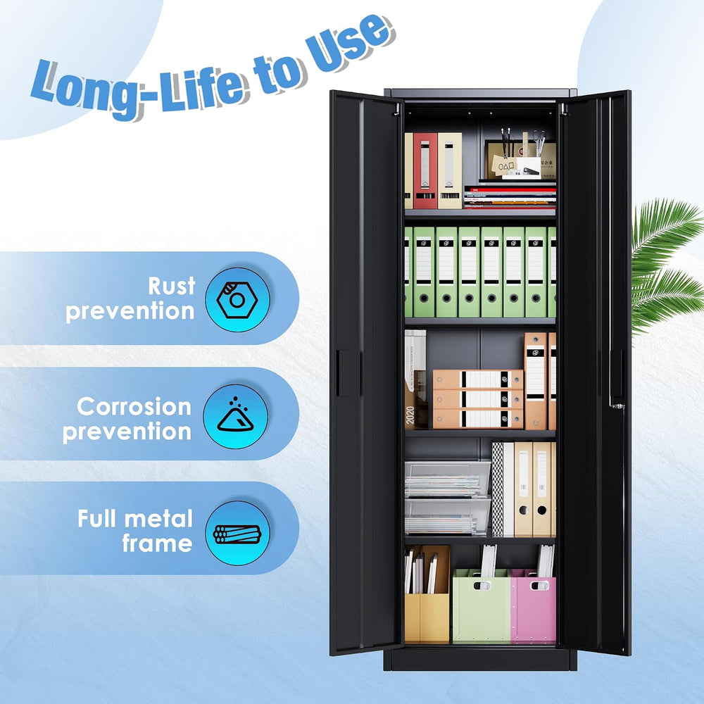 24" W Slim Metal Garage Storage Cabinet, Black
