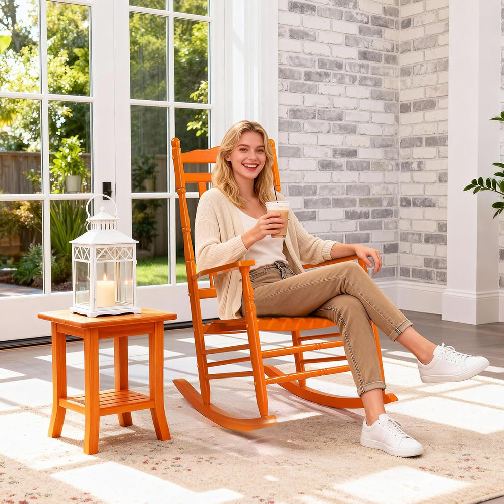 VINGLI Wooden Rocking Chair Outdoor, Patio Rockers with High Back, Support 45...