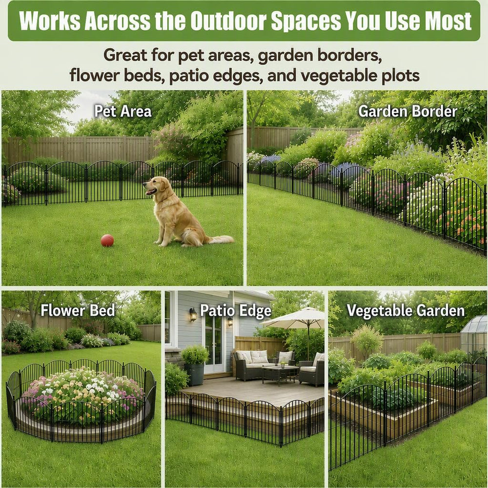 Decorative Metal Garden Fence, 32in(H) No-Dig Flower Bed Border, 24ft(L)