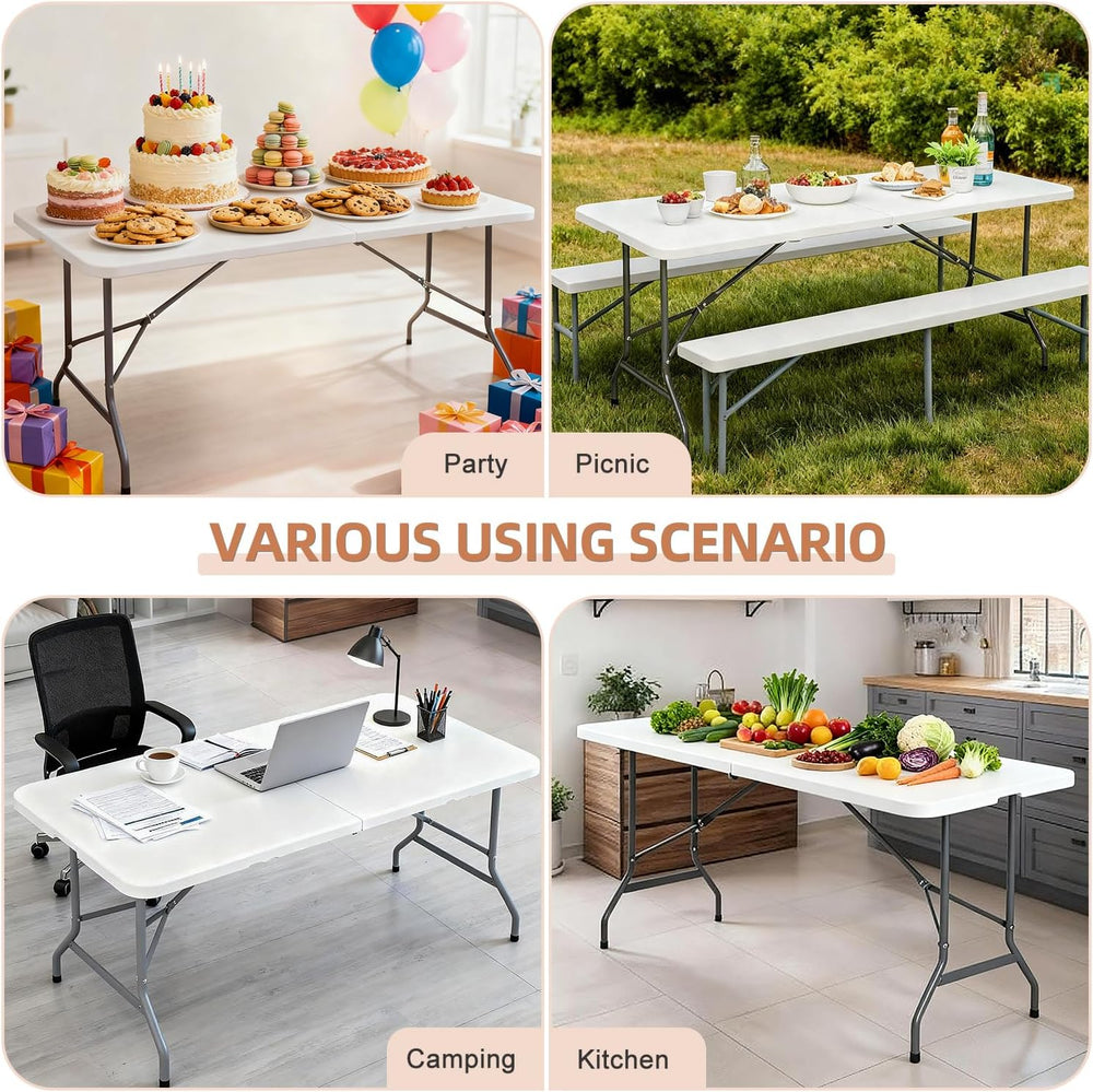 ZenStyle 6 ft Indoor Outdoor Heavy Duty Plastic Folding Table Portable Picnic...